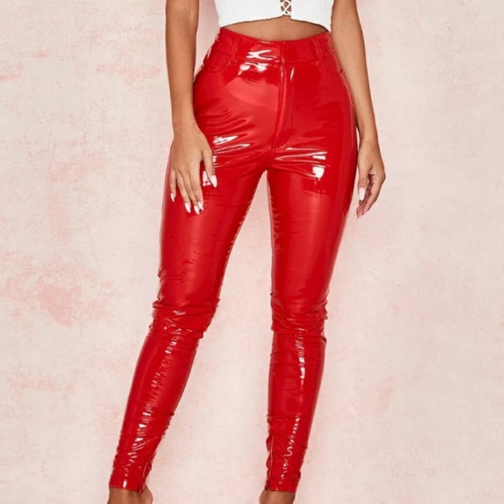 HOUSE OF CB/ Haridan Red Vinyl Faux Latex Pleather Pants